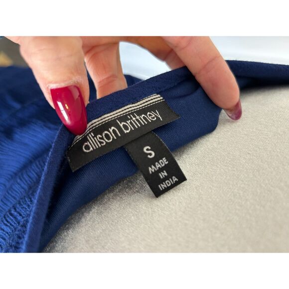 Allison Brittney Navy Crepe Tank Maxi Dress with Lace Details Size S - Picture 9 of 9